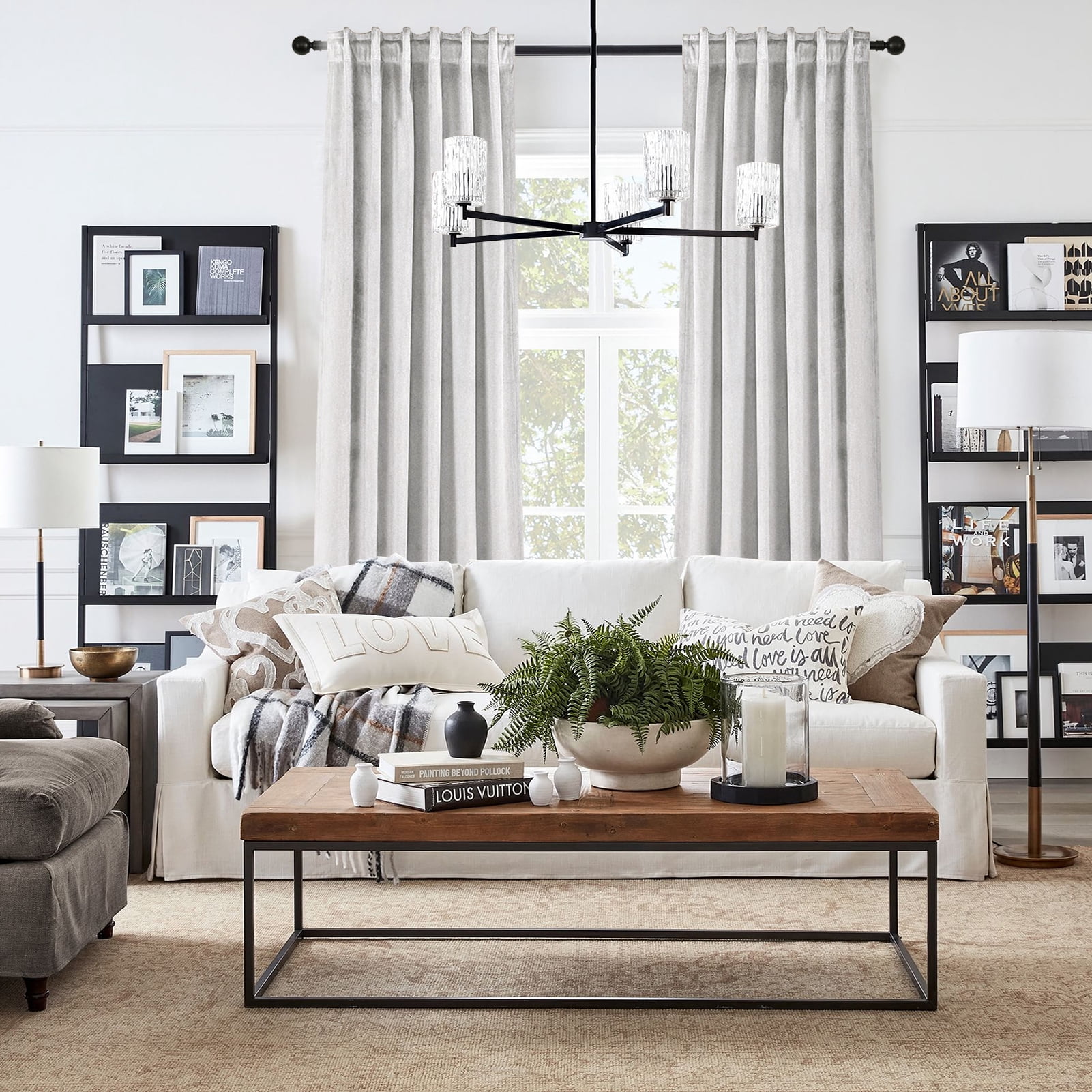 Jainmy Grey White Velvet Curtains 90 Inches for Living Room Bedroom Soft Room Darkening Thermal Insulated Back Tab Curtains Drapes,52"x90", 2 Panels
