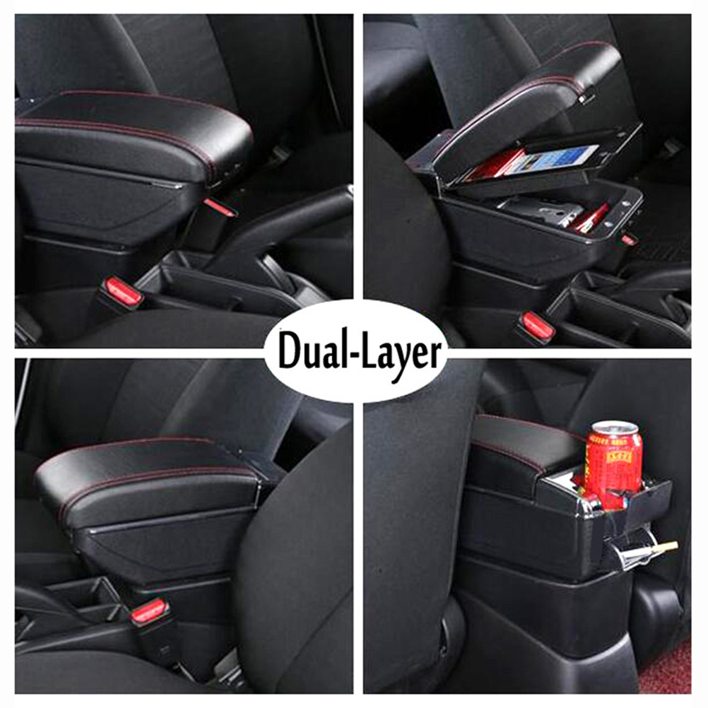 Dual-layer Car Arm Rest Center Console Armrest Box Tray For Honda Fit Jazz 2009-2013
