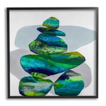 Stupell Vivid Aqua Zen Balancing Rocks Abstract Painting Black Framed Art Print Wall Art