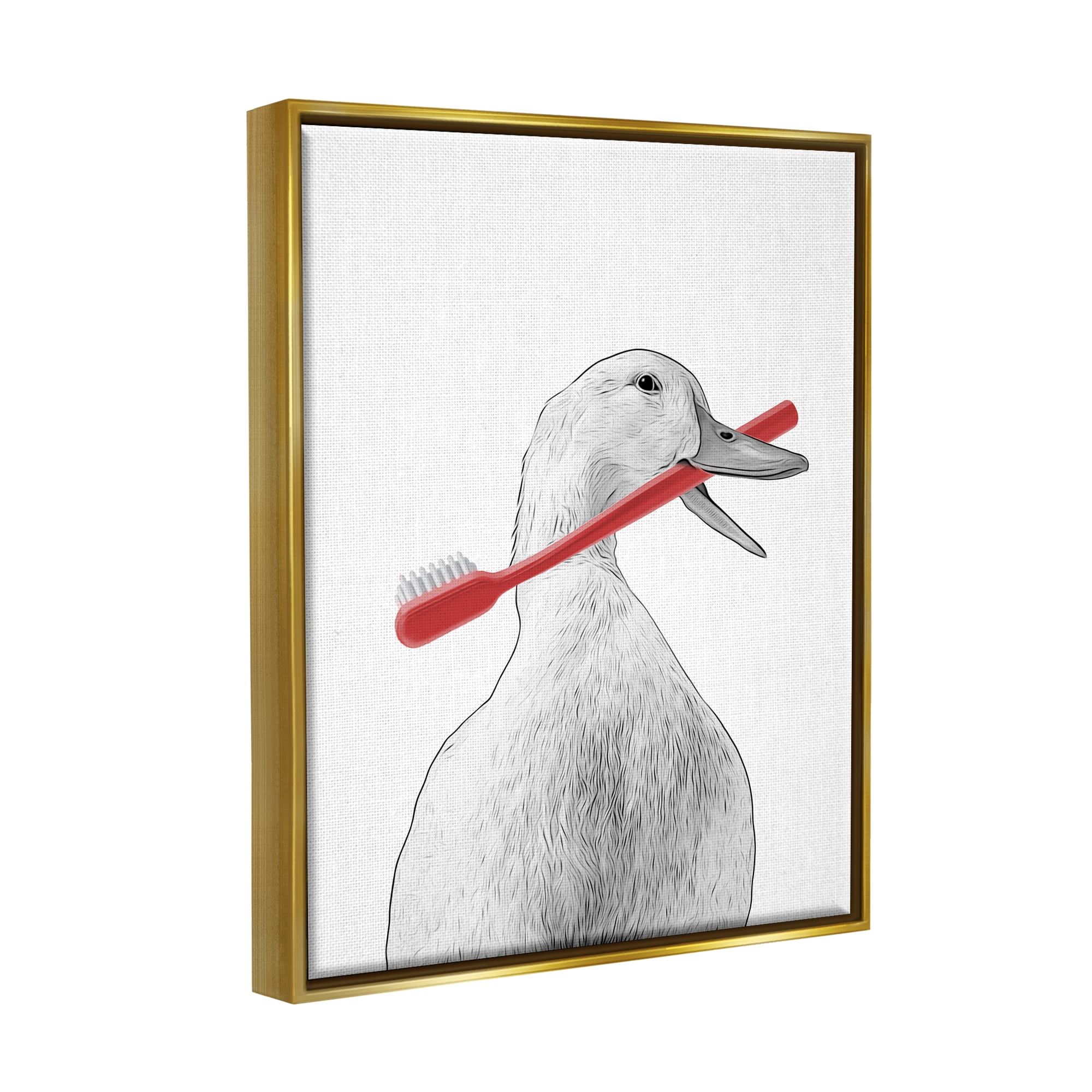 Stupell Industries Duck & Toothbrush Portrait Animals & Insects Painting Gold Floater Framed Art Print Wall Art