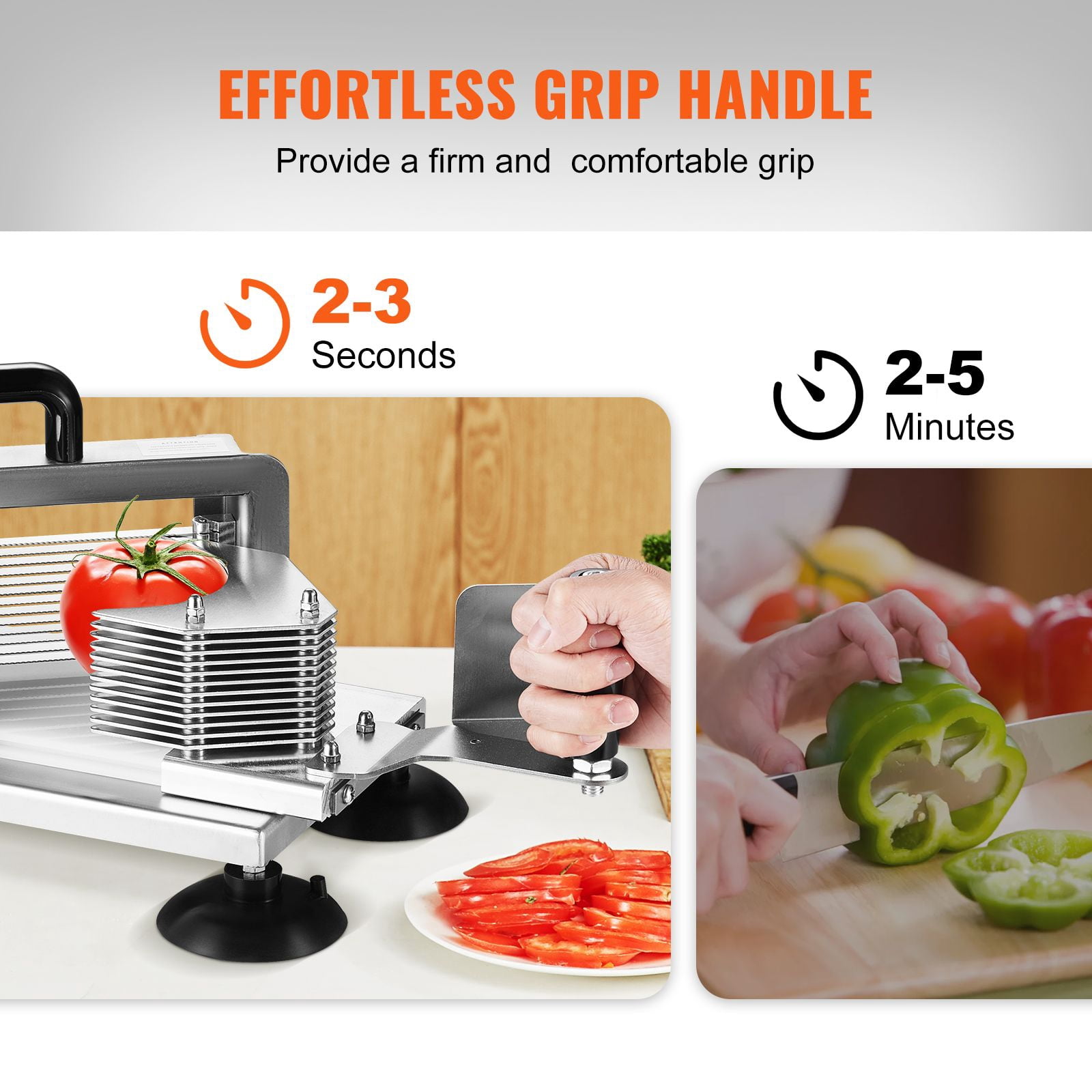 Manual Tomato Slicer with Interchangeable 1/4", 3/8", 3/16" Blades, 420J1 Steel, Suction Feet, for Commercial Kitchen