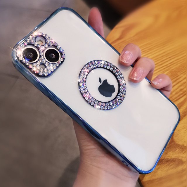 Funda de silicona suave para iPhone, carcasa transparente chapada con diamantes brillantes, a la moda, para modelos 11, 12, 13, 14 Pro Max, Mini, X, XS, XR, 7, 8 Plus, SE 3 Fivean unisex