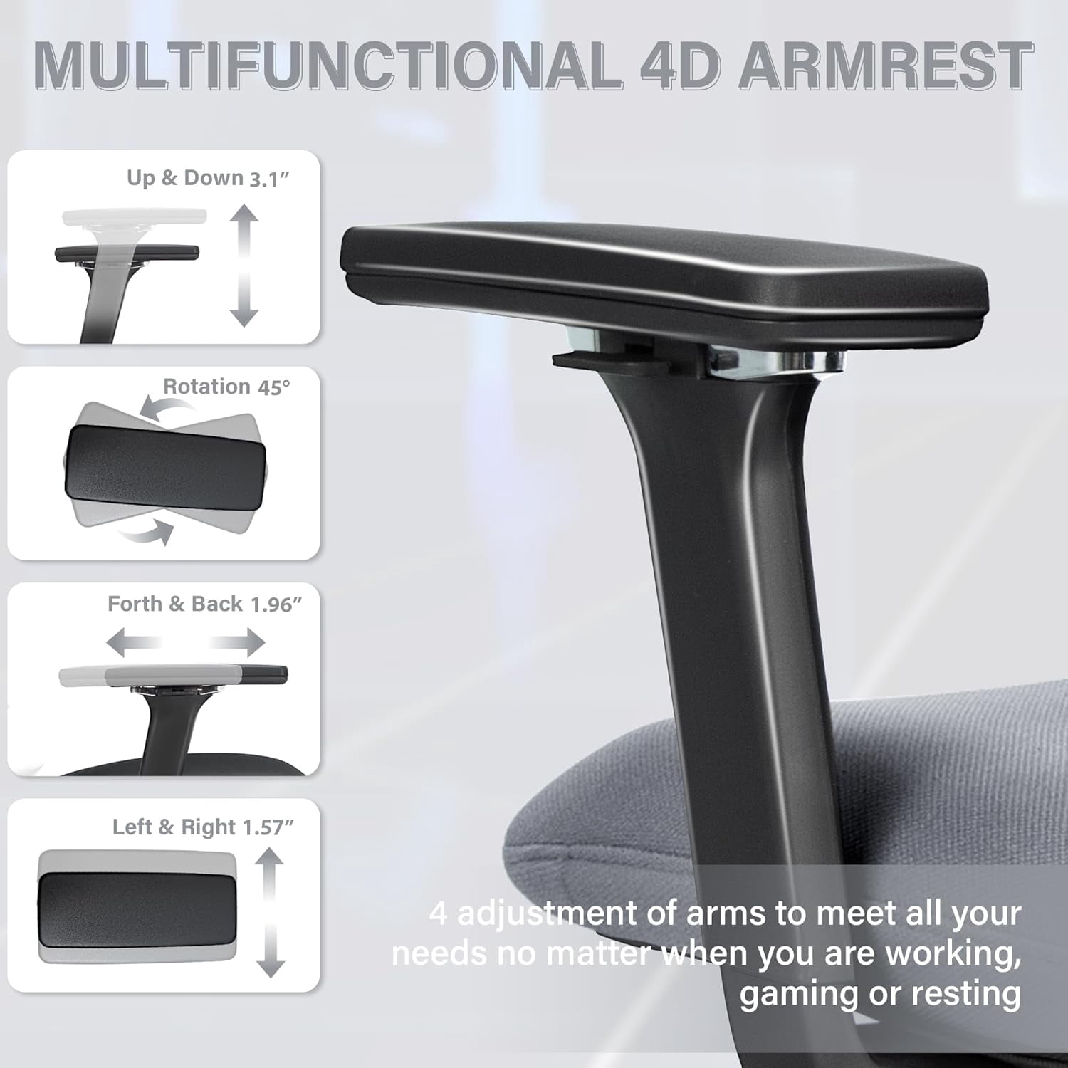 Ergonomic Office Chair with Foot Rest, High Back Computer Office Chair with Dynamic Lumbar Support, 2D Headrest, 4D Armrest, Sponge Seat, Mesh Home Office Desk Chair for Adults, Black