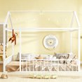 thumbnail image 2 of Bellemave Full Size Montessori House Bed, Metal Floor Bed with Guardrails and Roof, Playhouse for Kids Teens Girls Boys (White), 2 of 8