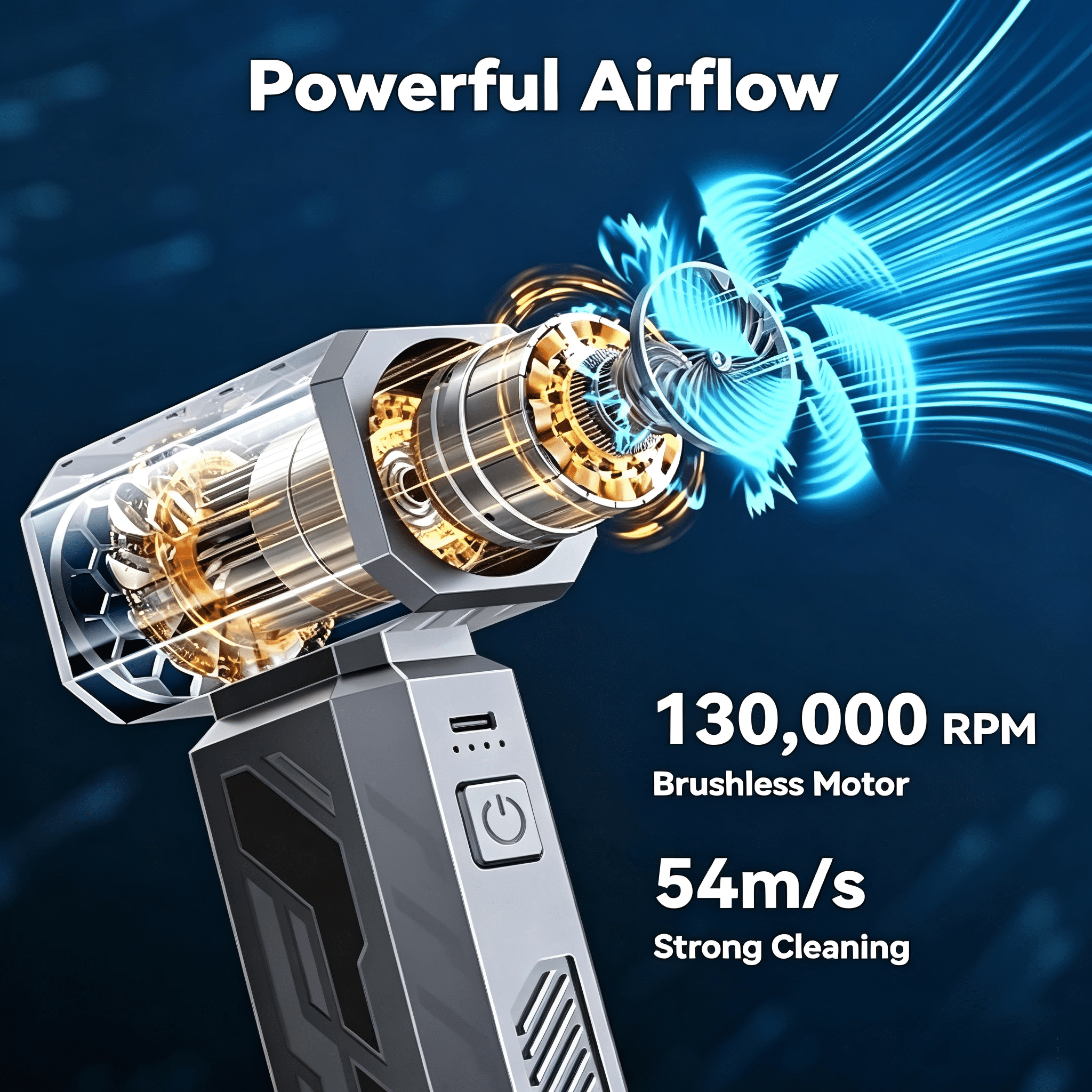 UPoetry-Cordless Air Duster - 130,000RPM Rechargeable Blower with Brushless Motor & Type-C Fast Charging for PC, Keyboard &t Home