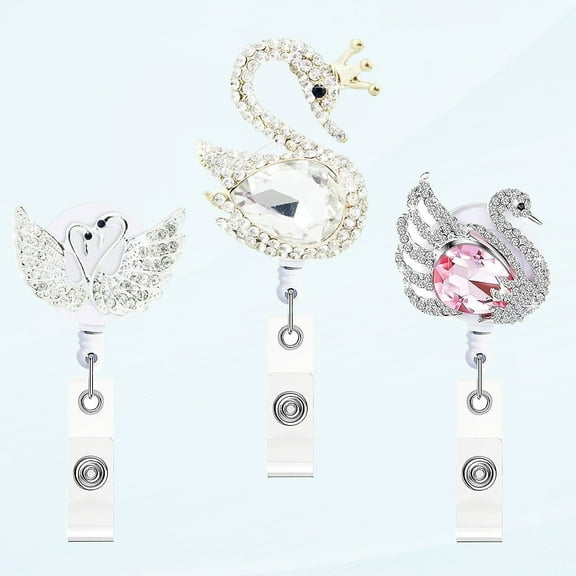 2 Pack Retractable ID Badge Holder with Clip, Name ID Reels Badge with Bling Rhinestones Retractable Card Holder for Office Worker Teacher Doctor Nurse (Black&Silver)