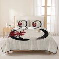 thumbnail image 3 of Quilts King Size Bedding Set, Cherry Blossom Lightweight Quilted Comforter, Japanese Red Plum Flower Oriental Retro Art Reversible Bedspread Coverlet with Pillow Covers for All Season, 96" x 106", 3 of 9