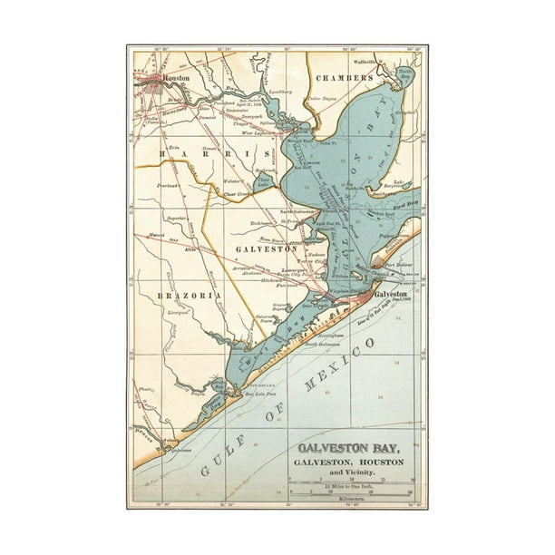 Map of Galveston Bay, Houston and Vicinity (C. 1900) Print Wall Art By ...
