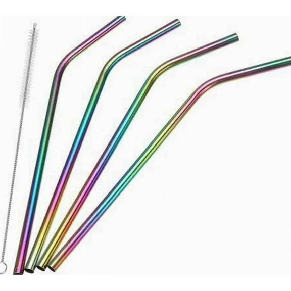 4 x Reusable Colourful Drinking Bent Metal Straw (Rainbow)