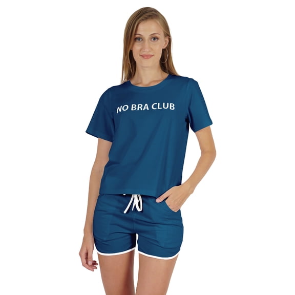 Inkmeso Women's Short Sleeve No Bra ClubÂť Go Braless Funny No Bra Day Nightwear Set