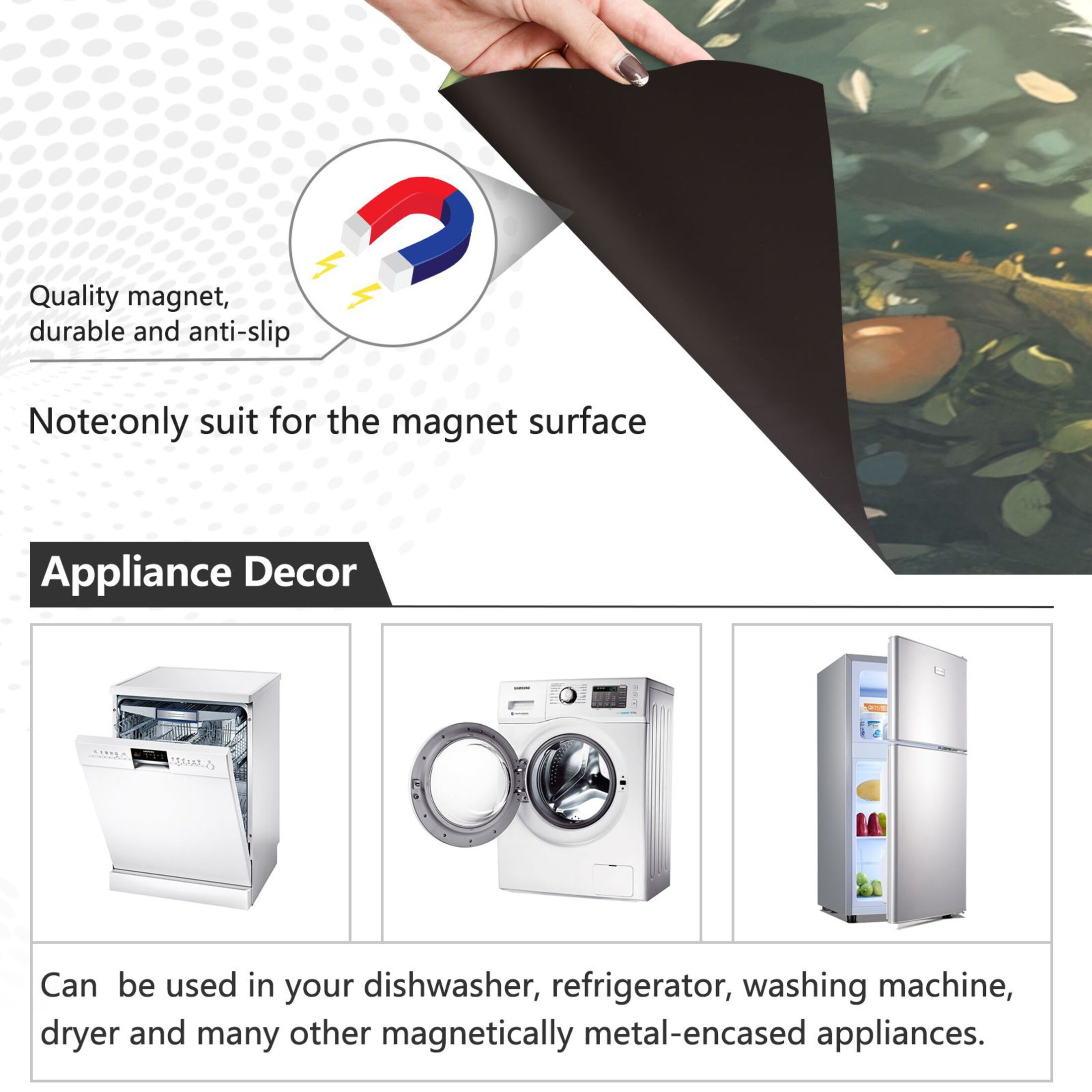 Dishwasher Magnetic Sticker 23x26 Inch Refrigerator Magnetic Sticker Washing Machine Magnetic Sticker Kitchen Panel Magnetic Sticker Home Decor Cartoon Beautiful White Cat