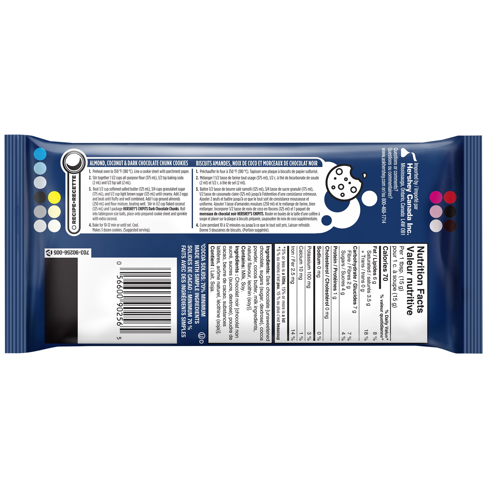 HERSHEY'S CHIPITS 70% Dark Chocolate Chunks, 200 g