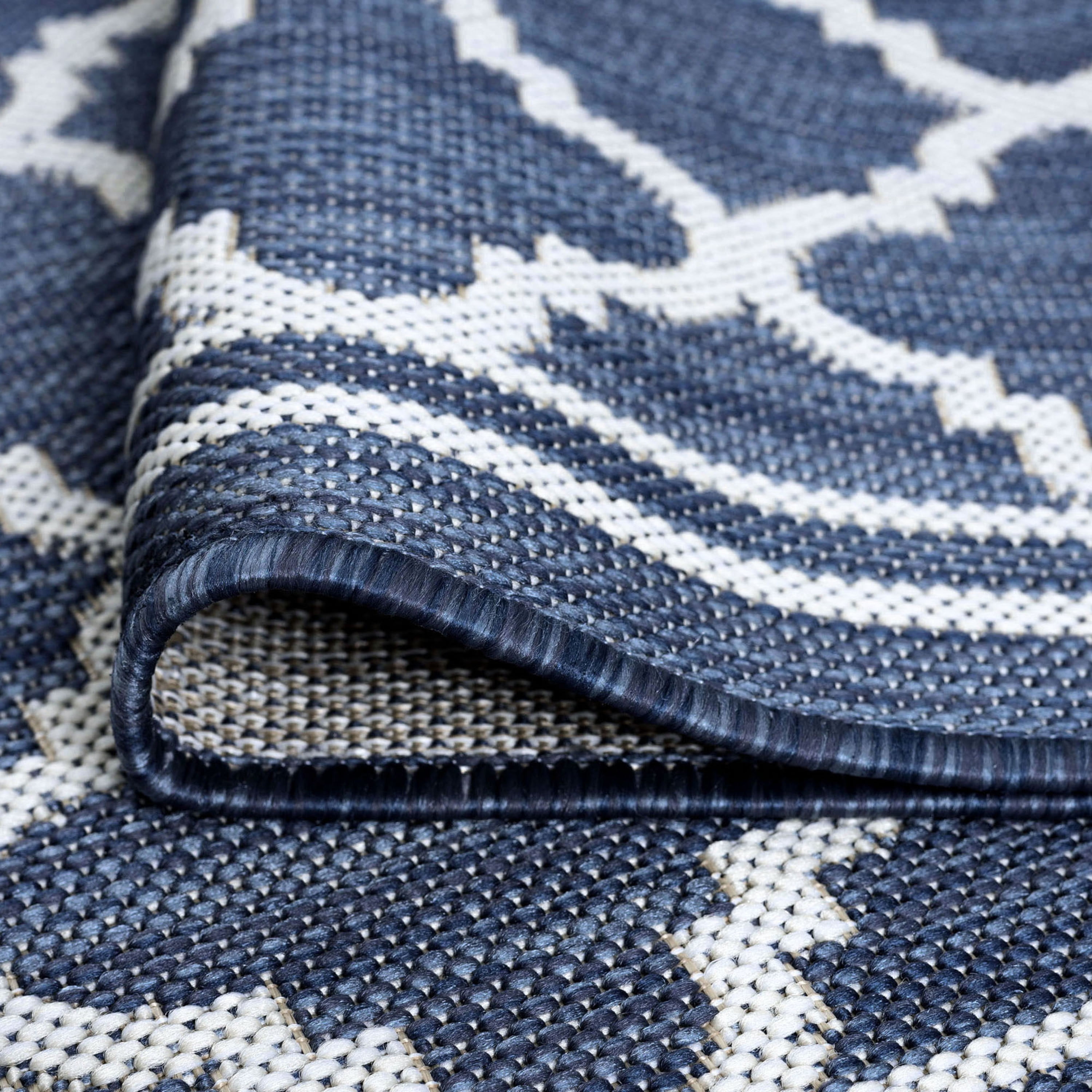 8x10 Water Resistant, Large Indoor Outdoor Rugs for Patios, Front Door Entry, Entryway, Deck, Porch, Balcony | Outside Area Rug for Patio | Navy, Geometric | Size: 7'10'' x 10'2''