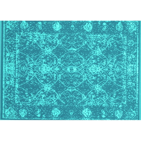 Ahgly Company Indoor Rectangle Persian Turquoise Blue Bohemian Area Rugs, 5' x 7'