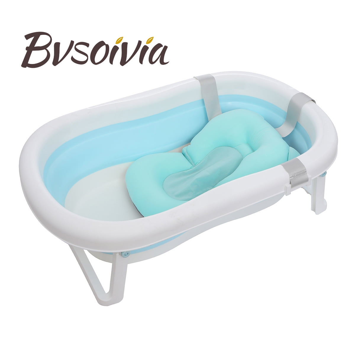 Blue UNCHAIN Portable Foldable Baby Pet Bathtub Newborn Infant Bathtub Set Lightweight Shower Bed Non Toxic Bath Tub with Adjustable Safety Bath Seat Support Mat 