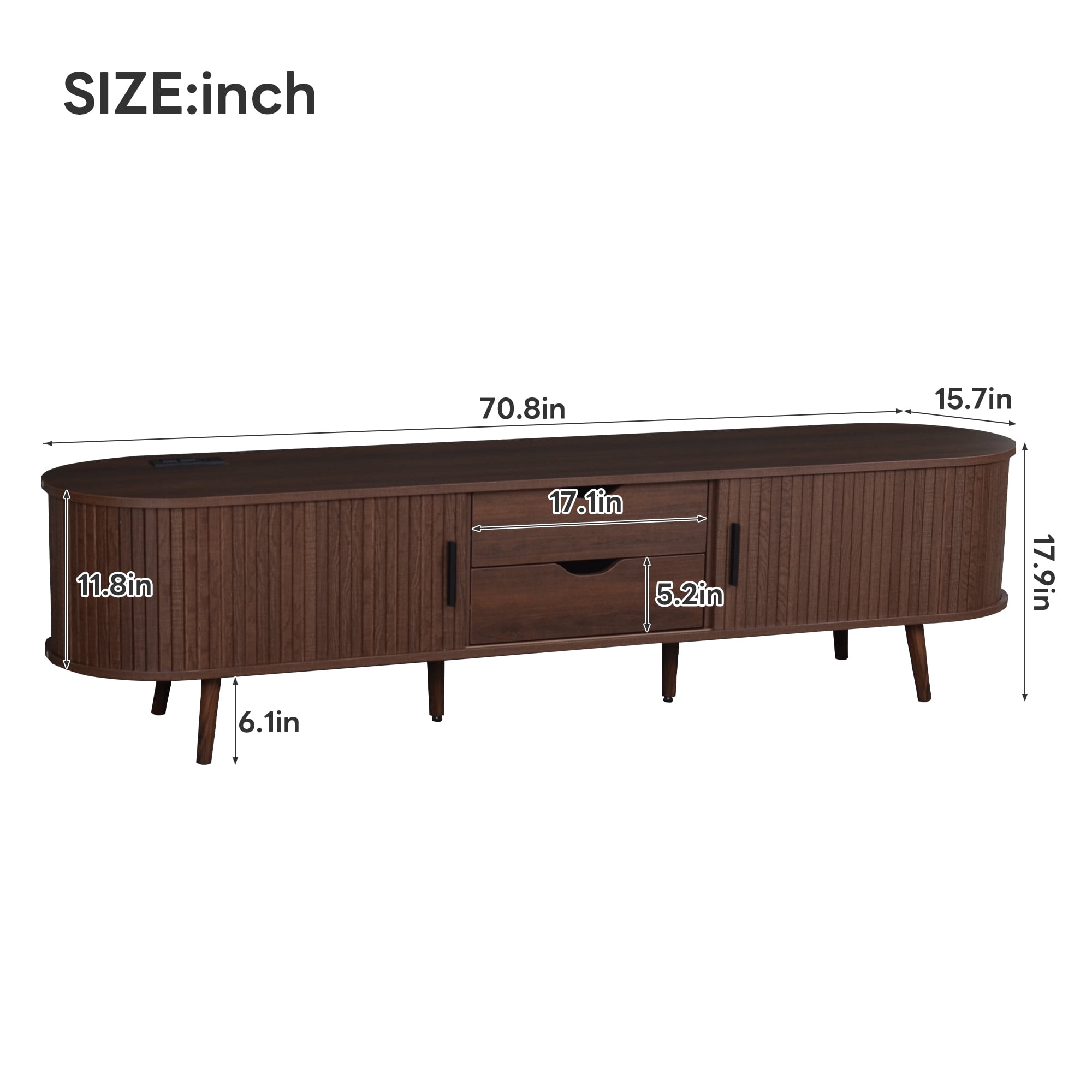 TV Stand for TVs up to 80 Inch, Mid-Century Modern Entertainment Center with Tambour Doors & Power Outlet, Media Console for Living Room
