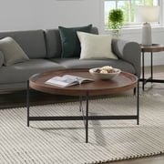 Alaterre Furniture Brookline Industrial Round Metal Coffee Table, Medium Chestnut/Black
