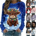 thumbnail image 5 of Women's Vintage Christmas Animal Graphic Round Neck Sweatshirt, Ugly Sweater Long Sleeve Casual Pullover Top, Holiday Party Fashion Blouse,Purple,M, 5 of 6