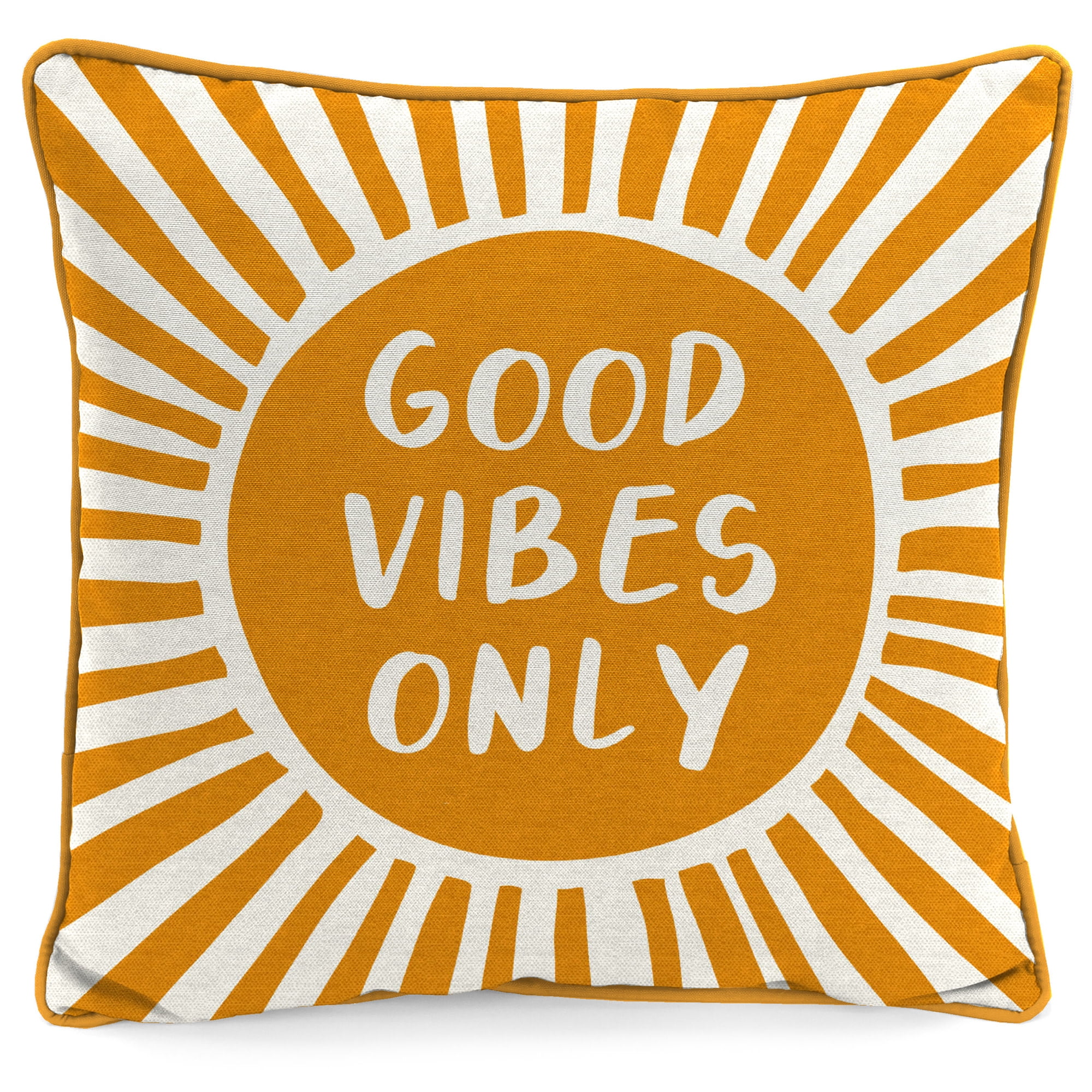 Jordan Manufacturing 16" x 16" Good Vibes Only Orange Novelty and Medallion Reversible Square Outdoor Throw Pillow (2 Pack)