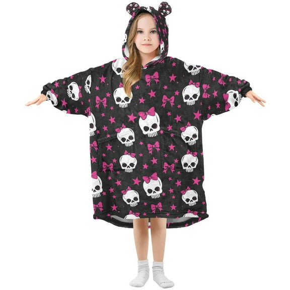 joogoo Wearable Blanket Skull with Bows Hoodie for Oversized Sherpa Hooded 3-14 YR M