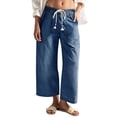 thumbnail image 5 of High Waist Women Elastic Waist Casual Ankle Capris Straight Denim Pants Drawstring Jeans, 5 of 5