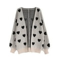 thumbnail image 4 of Womens Cardigans V Neck Heart Print Valentine's Day Sweaters Loose Casual Long Sleeve Button Down Open Front Knit Cardigans Alsol Lamesa, 4 of 6