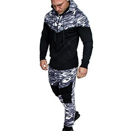 winter coats for men coat rack Men's Autumn Winter Camouflage Sweatshirt Top Pants Sets Sports Suit Tracksuit