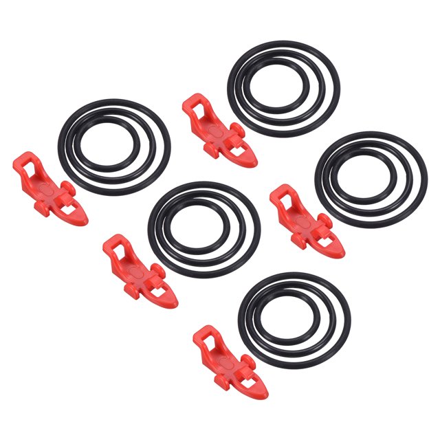 Unique Bargains Plastic Fishing Hook Keeper Holder with 3 Size Rubber Rings, Red 5 Pack