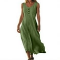 thumbnail image 2 of Tianiyouqing Linen Lightweight Dresses for Women Sleeveless Henley Travel Vintage Tank Dresses Botton Down Party Casual Long Sundresses Army Green M, 2 of 7