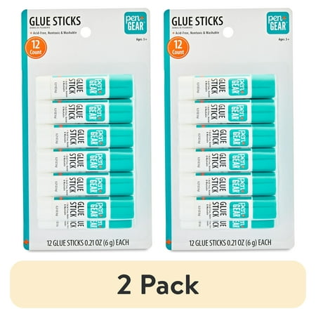 Pen+Gear Washable Glue Sticks, White, 24-Count