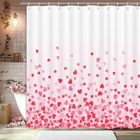 Valentine Shower Curtain, 72"X72" Heart Valentine''s Day Shower Curtains, Valentines Day Machine Washable Cloth Waterproof Bathroom Decor Set with Hooks(72" WX72 H)