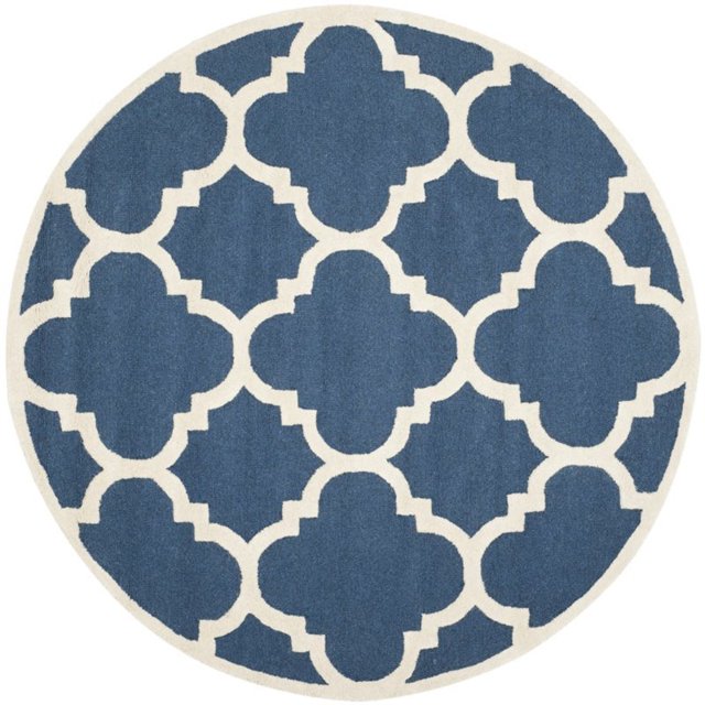 Safavieh Cambridge Collection CAM140G Handmade Moroccan Geometric Navy and Ivory Premium Wool Round Area Rug (8' Diameter)