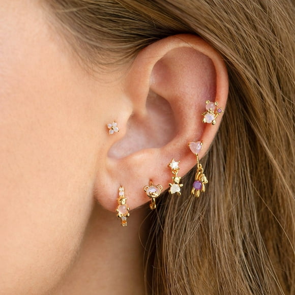 VOLALO 6 Counts Dainty Gold Earrings For Women - Sterling Silver Hypoallergenic Cartilage Earrings For Women Blue Blossom Dangle Earrings 14K Gold Plated Earring Sets