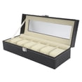 thumbnail image 2 of Caja de reloj de cuero PU con 6 ranuras, caja de almacenamiento de joyería con tapa transparente para el hogar, 2 of 5