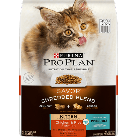 Purina Pro Plan Probiotics Dry Kitten Food, SAVOR Shredded Blend Kitten Chicken & Rice Formula, 12 lb. Bag