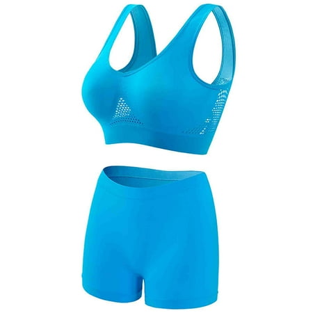 Women s Wireless Gathered Seamless Suspender Solid Color Push Up Breathable Gathered Sports Bras Underwear Panty Set Sky Blue L