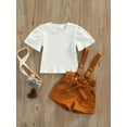 thumbnail image 3 of hirigin 2 Pcs Infant Summer Outfits, Girls Ribbed Solid Color Short Sleeve Round Neck T-shirt + Bandage Suspender Shorts, 3 of 8