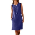 thumbnail image 2 of Kctiaxy Navy Summer Dresses for Women Cotton Linen Cre W Neck Sleeve Less Tank Casual Front Button Dresses with Pockets, 2 of 4