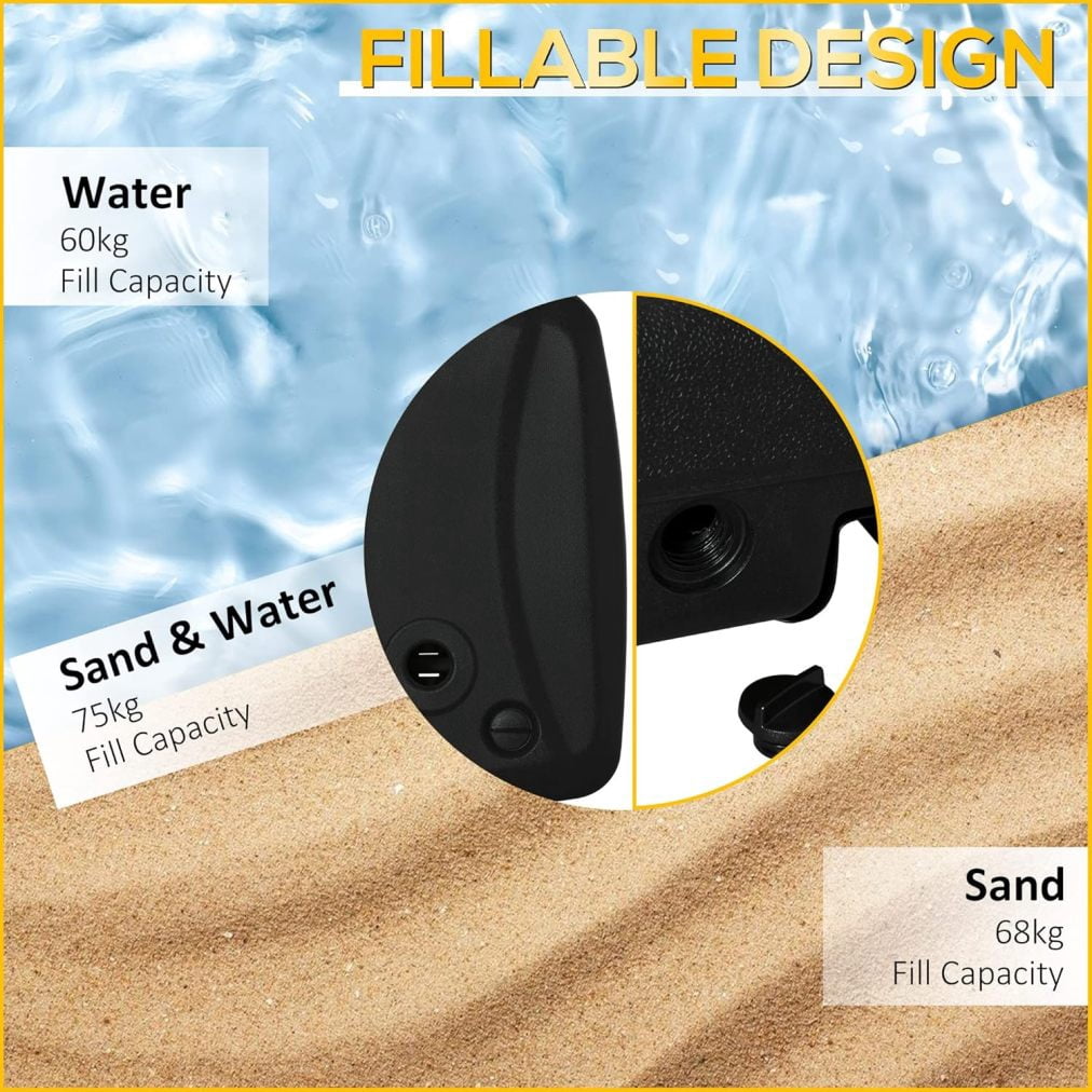 WJSP Cantilever Umbrella Base, 165 lbs. Capacity, Portable Offset Umbrella Stand on Wheels, Mobile, Heavy-Duty, Fillable with Water or Sand, Black