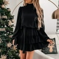 thumbnail image 5 of 2023 Women's Elegant Ruffled Dress Mock Neck Belted Puff Long Sleeve A Line New Years Eve Dresses for Women Party, 5 of 5