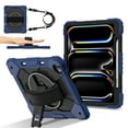 thumbnail image 3 of ELEHOLD Rugged Hybrid Case For iPad Pro 13 2024, with Built-in Kickstand 360° Rotating Handstrap Pencil Holder Crossbody Shoulder Strap Shockproof Heavy Duty Case, Navyblue+Black, 3 of 10