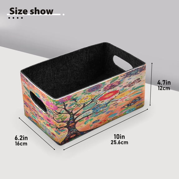BZSMCE Shelf Baskets Watercolor Tree Painting Pattern Storage Cube Bins 10.1*6.3*4.7in Set of 2