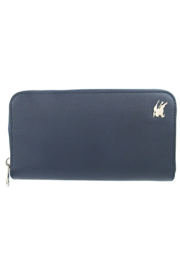 Pre-Owned Burberry 8006002 Leather Navy Round Long Wallet 0150BURBERRY