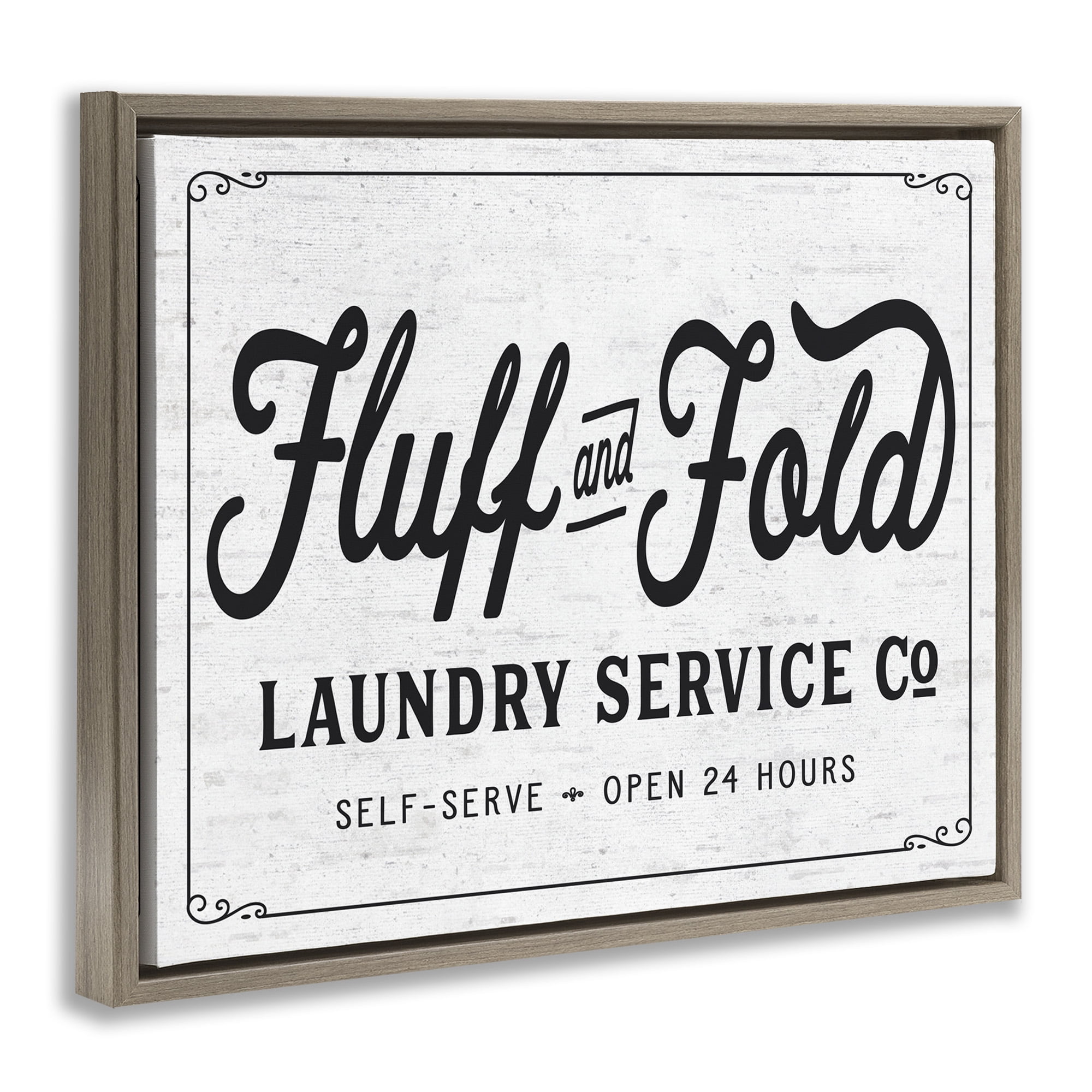 Stupell Industries Fluff and Fold Laundry Room Typography Painting Brown Floater Framed Canvas Art Print Wall Art, 31 x 25