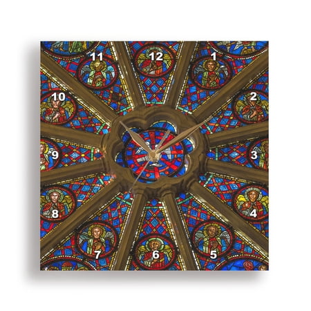 3dRose, Biblical stories stained glass rose window, Lyon Cathedral, France., 15x15 Wall Clock
