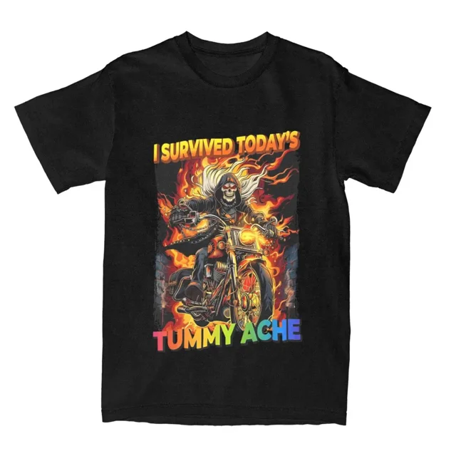 Sobreviví al dolor de estómago de hoy, camiseta para hombre y mujer, divertida camiseta de manga corta con gato, camisetas informales de algodón de gran tamaño, ropa de calle
