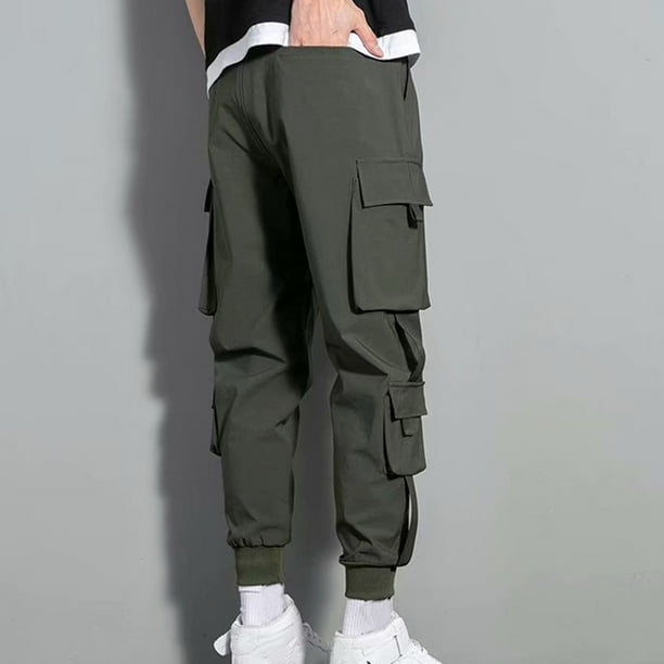 Men's Slim Fit Cargo Pants Elastic Waist Drawstring Casual