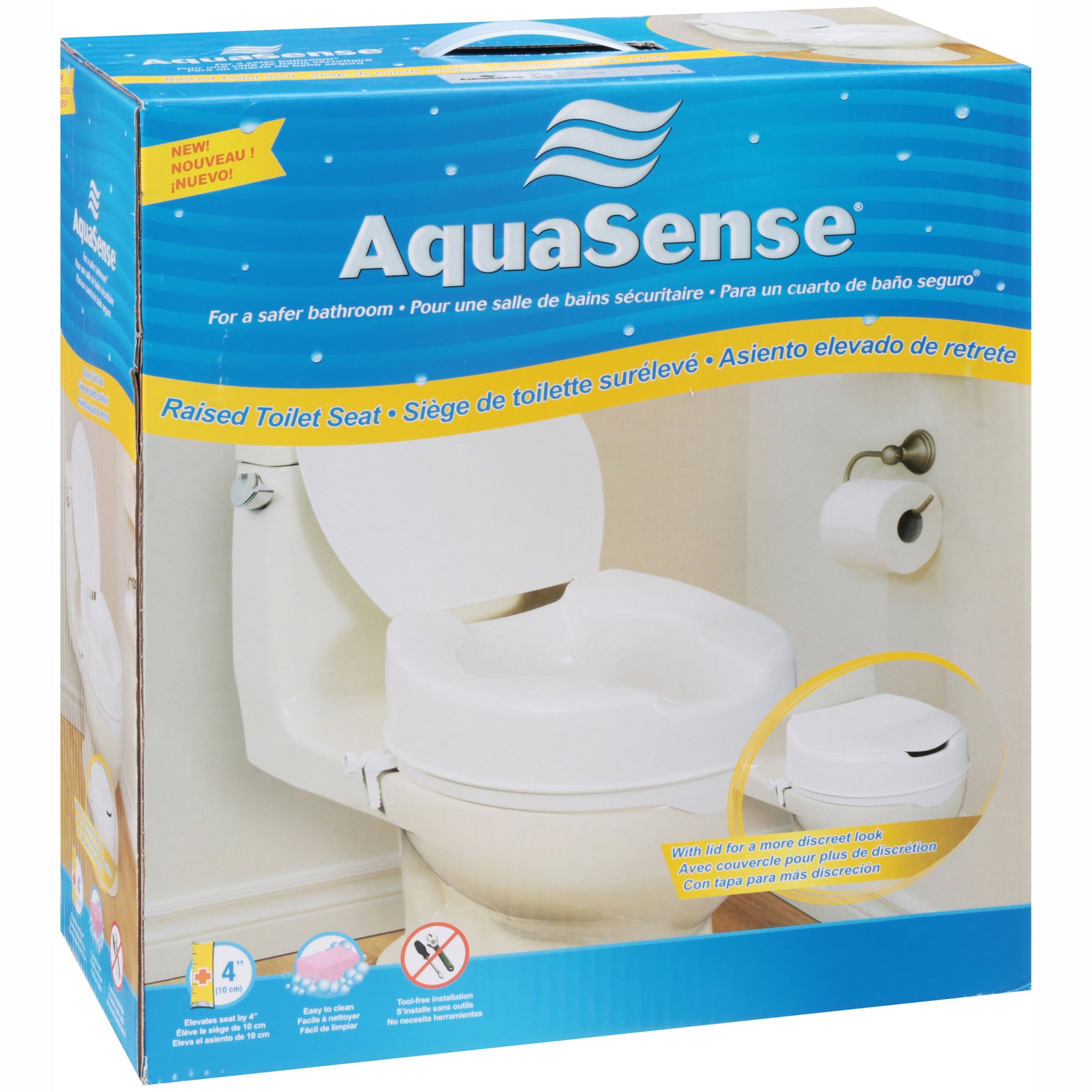 Sièges de toilette surélevés avec couvercle, par AquaSense