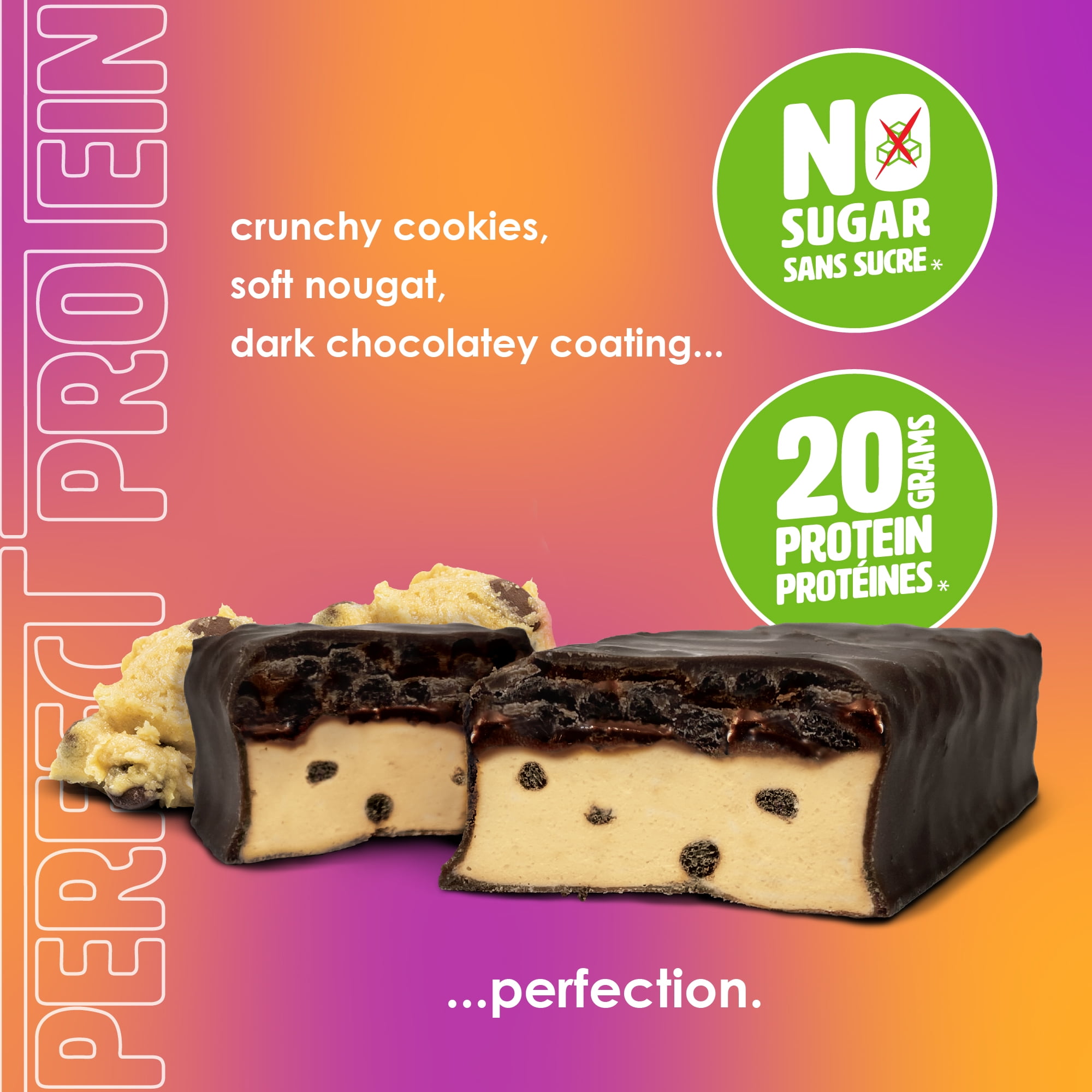 No Sugar, Perfect Protein Cookie Dough Snack Bars, 55 g, 4 Count, 4 x 55 g