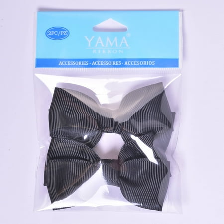 Black Suede Bow - Yama Ribbon Black Grosgrain Bows, 2 Count
